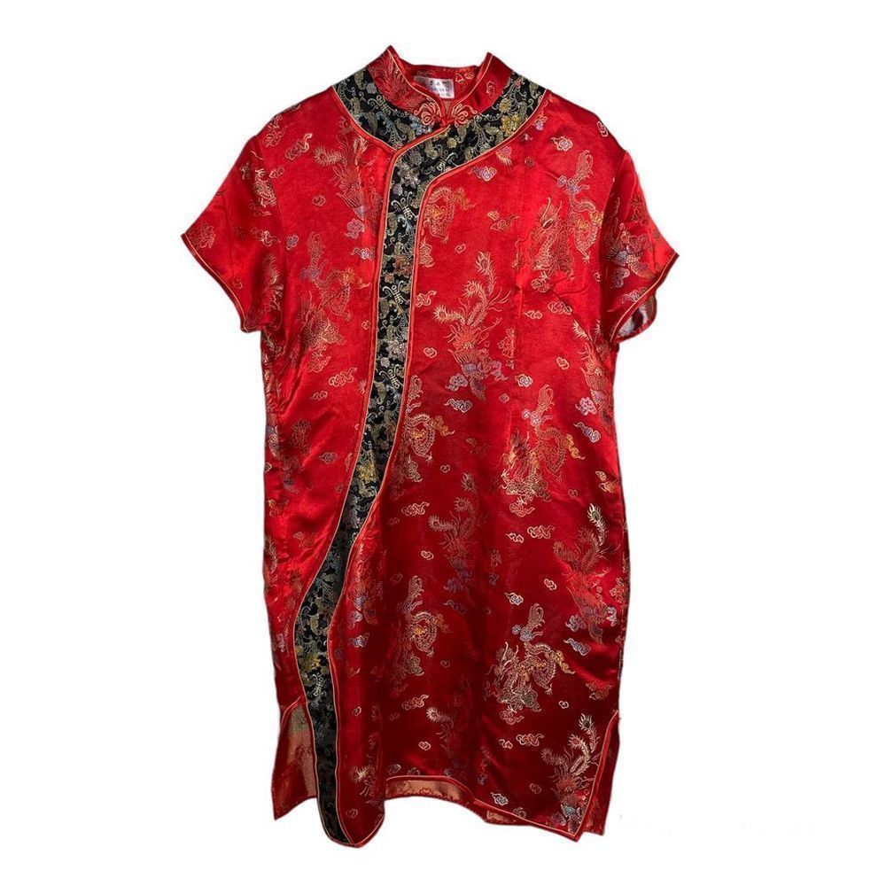 Red Silk Laogudai Asian Style Dress Size Medium